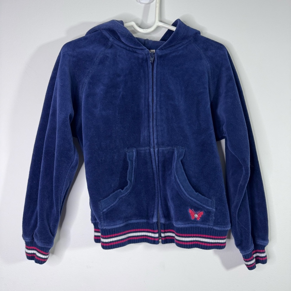 Y2K Arizona Jean Co Blue Velour Zip Hoodie Girls Medium 5 Butterfly Soft Jacket